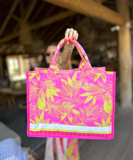 BOLSA DE PRAIA  FOLHAGEM PINK NEON