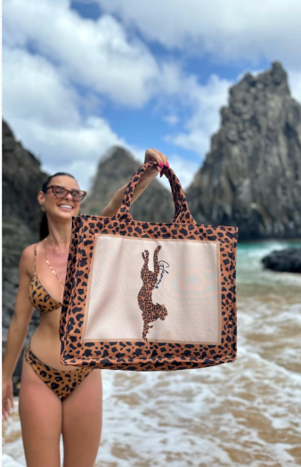 KIT ONÇA GLAMOUR -  SAÍDA LONGA  E  BOLSA DE PRAIA