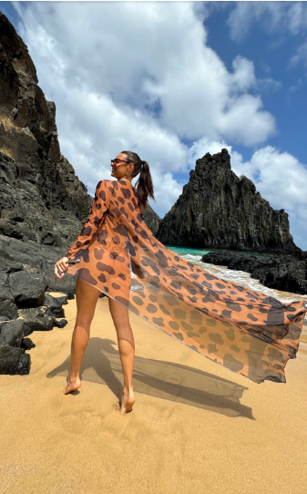 KIT ONÇA GLAMOUR -  SAÍDA LONGA  E  BOLSA DE PRAIA