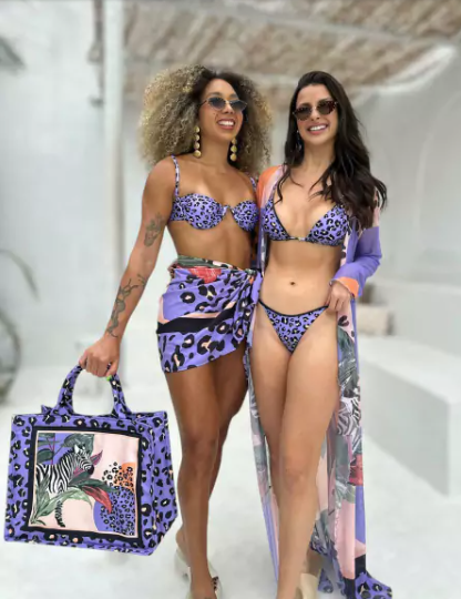 BOLSA  DE  PRAIA  ZEBRA ONÇA LILAS