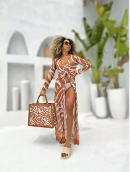 SAÍDA  LONGA ZEBRA NUDE COM OFF
